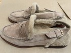 Women   s Beige Suede Moccasin Slippers Faux Fur Lined Slingback Buckle 6 5