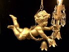 Vtg Large 16 1 2  Carved Cherub Putti Hollywood Regency Pendant 2 Light  Italy