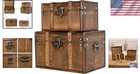 Vintage Wooden Trunk Set 2 Antique Brown Nesting Treasure Chests Storage Boxes