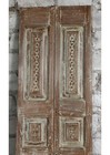 Antique Double Doors Whitewash Floral Carved French Doors 80x24
