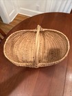 Vtg Large Wicker Buttocks Farmhouse Egg Gathering Basket Hand Woven Primitive
