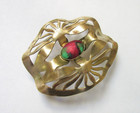 Antique Hatpin Large Popper Stone Brass Sunray Cutouts