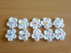 Crochet White Flowers With Beads Applique  50pcs