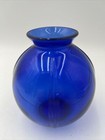 Vintage Cobalt Blue Beaded Line Glass Vase  Vase Measures 4 1 2    Tall 3 3 4    W