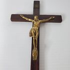 Vintage 10  Wall Crucifix Metal Body Wooden Cross Jesus Christ Catholic 