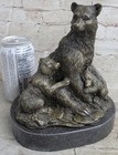 Western Art Barye Black Bear Mother Cub Bronze Marble Statue Sculpture Gift Art