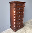 French Antique Solid Oak Wood Seven Drawer Lingerie Chest dresser
