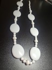 Vintage Plastic Retro White Bead Necklace 28  