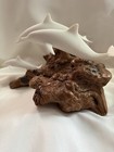 John Perry Family Of 3 White Dolphins Sculpture Resin Pod On Burlwood W  Baby