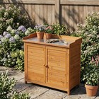 Weatherproof Wood Patio Tool Storage Cabinet With Potting Table Garden Workbench