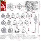 72pcs Christmas Tree Decorations Set Christmas Ornaments Shatterproof Plastic Ba