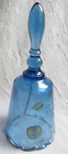 Vintage 6 75  Fenton Blue Glass Bell Hand Painted P  Lauderman- Hummingbird