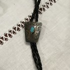 Vintage Western Navajo Bolo Tie Featuring Hand Stamped Details And Turquoise