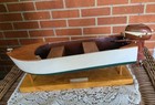 Vintage Reddish Brown Johnson Sea Horse 30 Outboard Motor W toy Boat   Stand