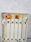 6 Asst Glass Swizzle Sticks Fish   Flower Cocktail Stirrers Blown Glass Barware