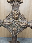 Vintage Rustic Cast Iron Cross Free Standing Ornate Flower Heavy  12    Nice  