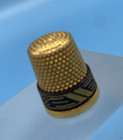 Brass Dimpled Sewing Thimble Gold-tone W black Modern Design Collectable Vtg