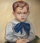 1965 Folk Art  portrait Of Young Boy  Charcoal Drawing On Velvet 16x20 Signed