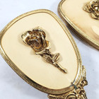 Vintage Vanity Set Mirror Brush Gold Plated Raised Flowers Embossed Handles