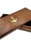 Vtg Brass Anchor Wood Box Inlay Lid Lined Asymmetrical 9  X 3 5  Nautical Wooden