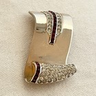 Vintage Deco Scroll Dress Clip Gold Vermiel Red Clear Rhinestones 2 Inches