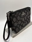 New Coach Signature Black  smoke Jacquard Canvas Double Zip Wristlet  Retails 95