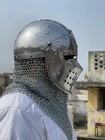 Medieval Knight Gothic Helmet Steel Armor Helmet With Chainmail Coif Larp Helmet