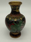 Vintage  Chinese Black Cloisonne Green Dragon Clouds Vase 4    See