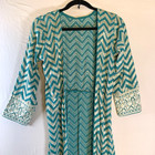 Indian Size Small Teal Silver Embroidered Duster Coat Maxi Jacket Chevron Boho
