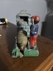 Vintage Cast Iron Artillery Piggy Bank Cannon Mechanism Painted Soldier Works