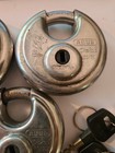 Lot Of 3 Abus 20 70mm Stainless Steel Diskus Locks   3 Keys Good