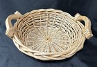 Vintage Handmade Large Wicker Natural Wood Woven Braided Basket Wood Handles 16   