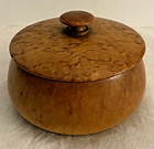 Vtg Hand Turned Wood Burled Maple Round Trinket Box W lid Handcrafted 4  Round