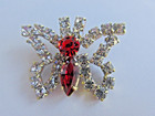 Vibrant Czech Vintage  Glass Rhinestone Button  Butterfly   Crystal   Ruby Red