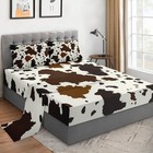4 Pieces Size Bed Sheet Sets With Pillowcases  Vintage Queen Brown Cow Pattern