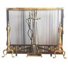 Antique Flexscreen Norwich Ny Solid Brass iron Fireplace Screen Andirons Tools