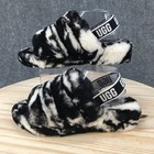 Ugg Slippers Womens 10 M Black White Fluff Yeah Slide Wool Cozy Comfort Slip On