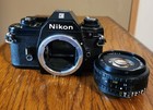 Nikon Em 35mm Slr Film Camera Black Built-in Light Meter With 50mm 1  1 8 Lens