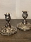 Wilcox Silver Plate Candlestick Pair     Embossed Floral Scroll Design  Vintage