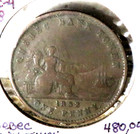 1852 Bank Of Quebec One Penny  deux Sous  Token