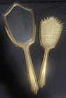 Vintage Gold And Silver Toned Vanity Set Hair Brush Mirror Etched Floral