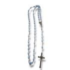 Vintage Light Blue Silvertone Rosary Beads Italy Necklace