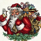 Santa Clause With Bag Of Toys Large Completed Cross Stitch From Vintage Pattern