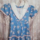 Vtg Geometric Pattern Prairie Dress Girls Size 8 Cottagecore Lace Ruffle