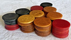 100 Bakelite  catalin  Poker Chips - Red  Blue   Amber Swirled  1 5 Inch Diam 
