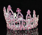 Mini Pink Rhinestone Full Hair Crown Tiara Party Bridal Jewelry Prom M279pink