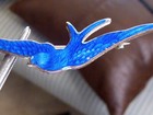 Antique Art Deco Nouveau Swallow Bluebird Guilloche Enamel Pin 2 1 2  C Clasp