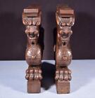 French Antique Solid Oak Wood Statues pedestals griffins Highly Carved Salvage