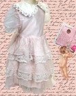 True Vtg Girls 2t-3 Pastel Pink Layered Lace Dress Puff Sleeves Lace Collar