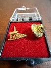 Vtg 10k Gold   Sterling Silver Winged Hourglass Pin Lot     Aviation Pilot